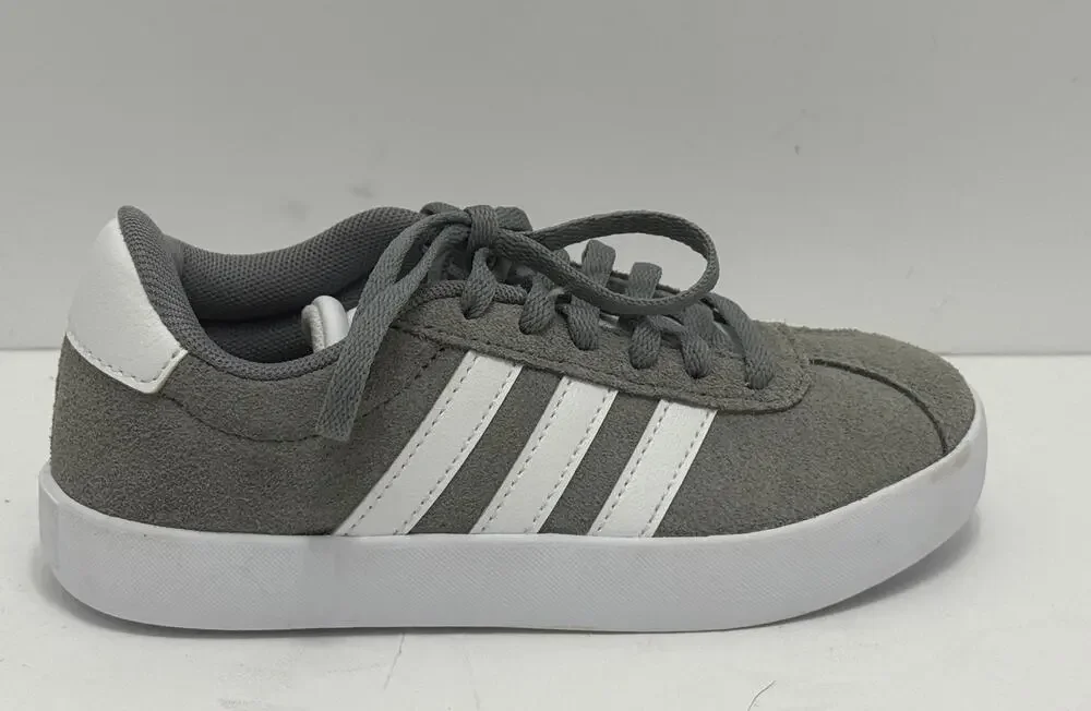 adidas VL Court 3.0 K Kids Suede Skate Sneakers Grey White ID6314 Size 12K
